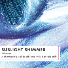 Olive & June single brush stroke showing sublight shimmer texture and even coverage benefit