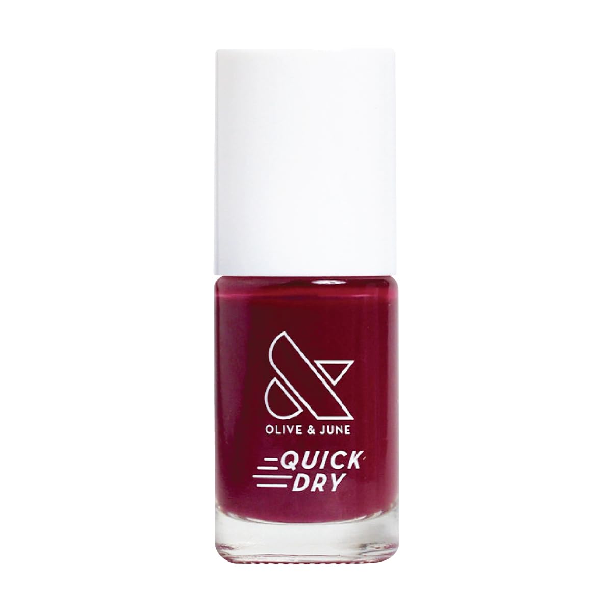 Olive & June front packaging showing Cabernet red and quick-dry claim, glossy finish benefit