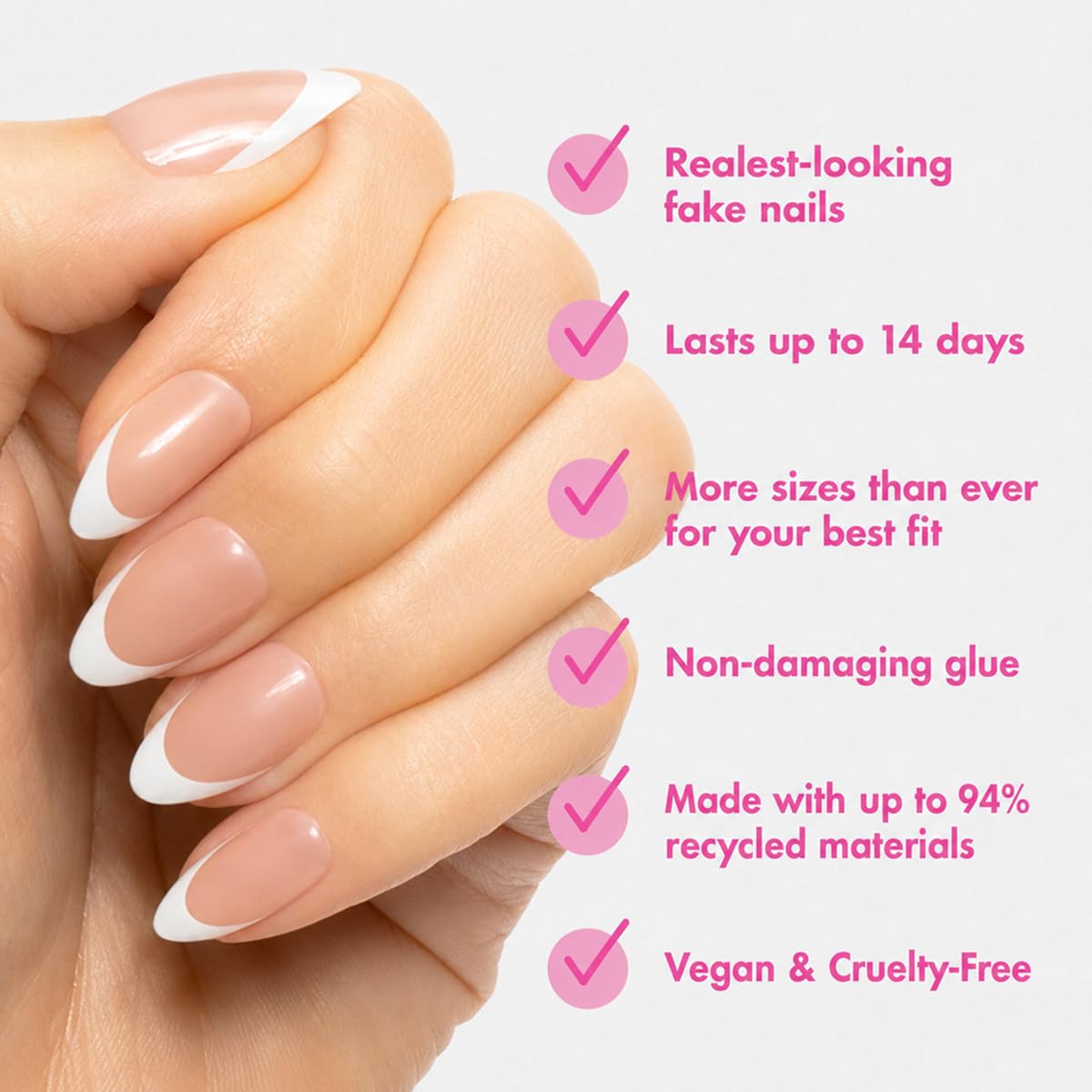 Olive & June close-up of almond-shaped nail edge showing realistic curvature benefit