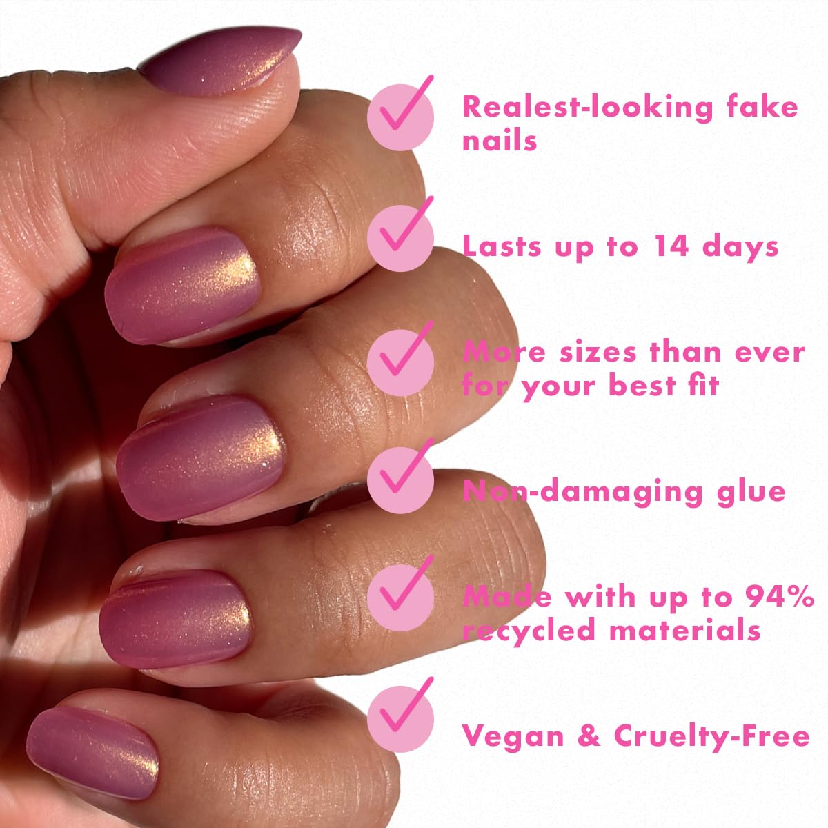 Olive & June close-up of nail curvature highlighting realistic fit and natural look