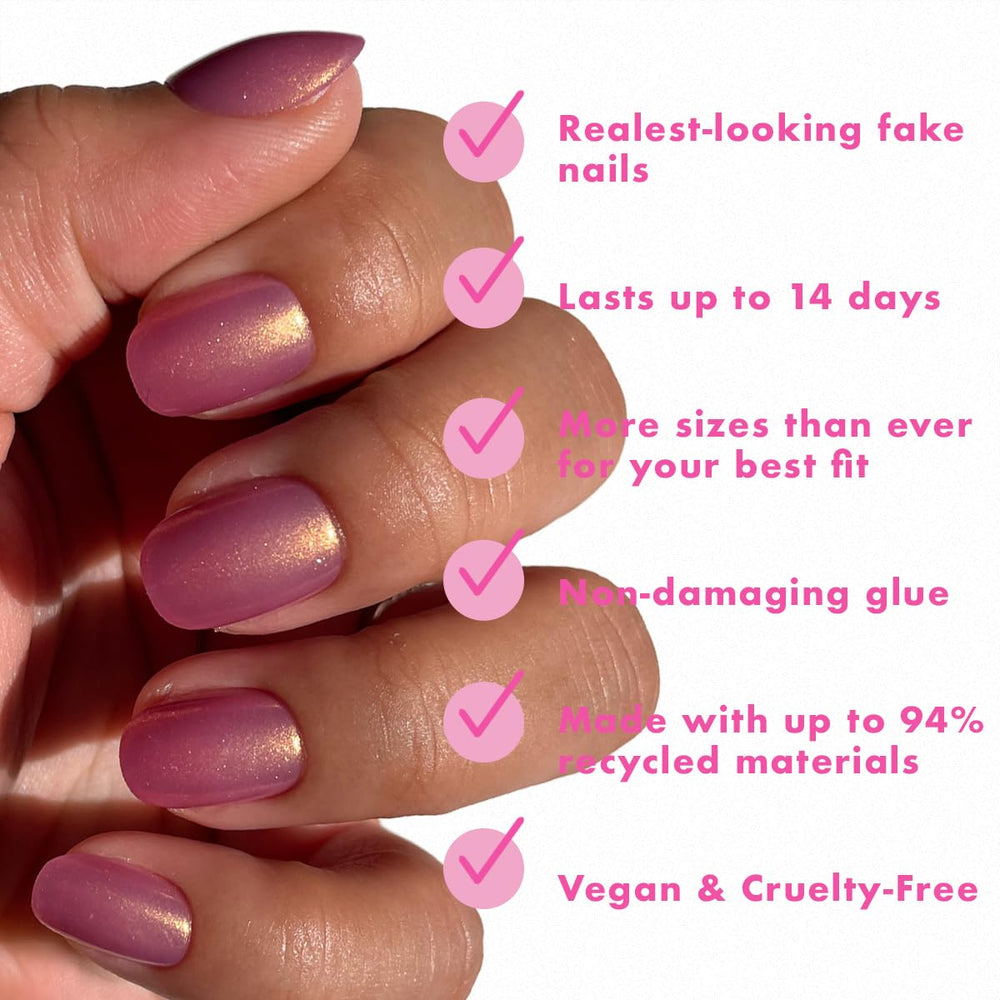 Olive & June close-up of nail curvature highlighting realistic fit and natural look