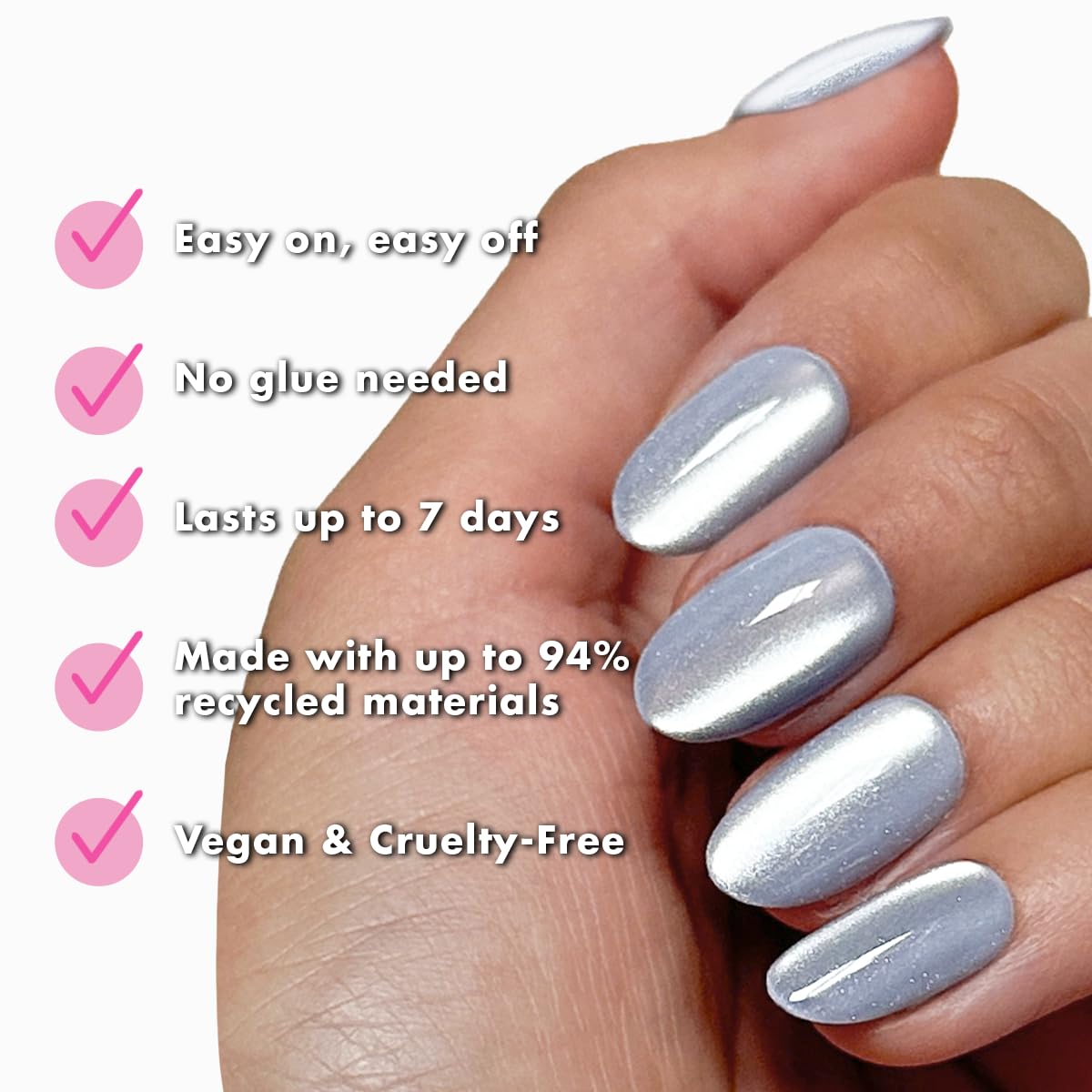 Olive & June oval medium nail close-up showing realistic finish