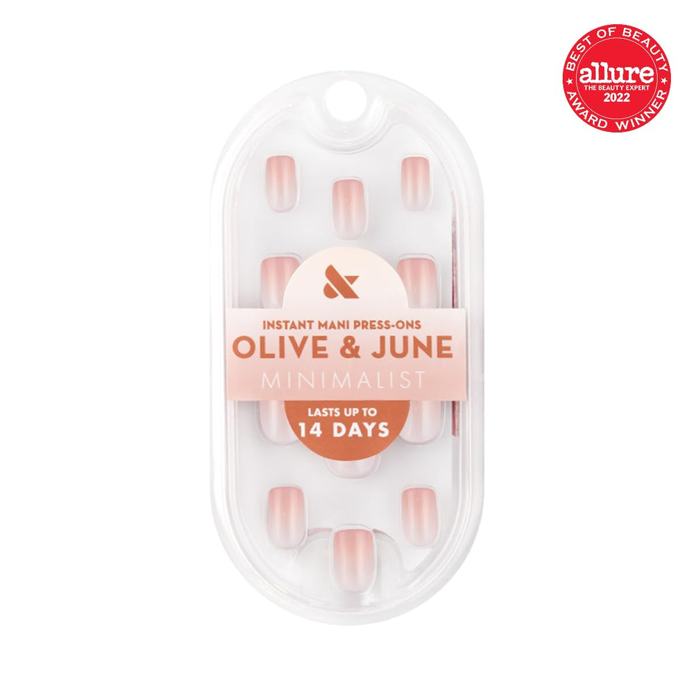 Olive & June close-up of extra short squoval shape highlighting realistic curve