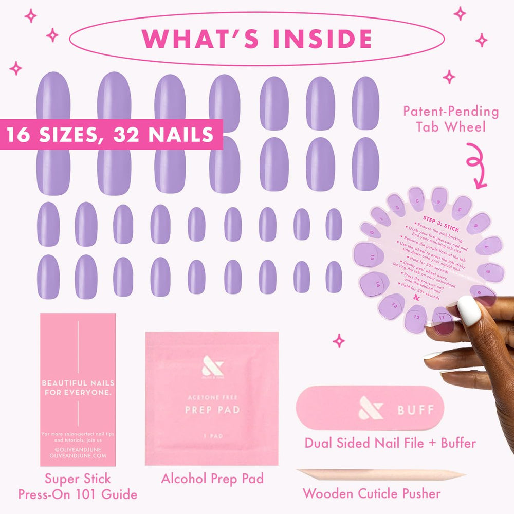 Olive & June nails beside natural fingers for size and scale comparison to ensure fit