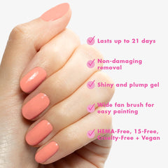 Olive & June CS Coral pedicure toes illustrating chip-resistant color and gloss