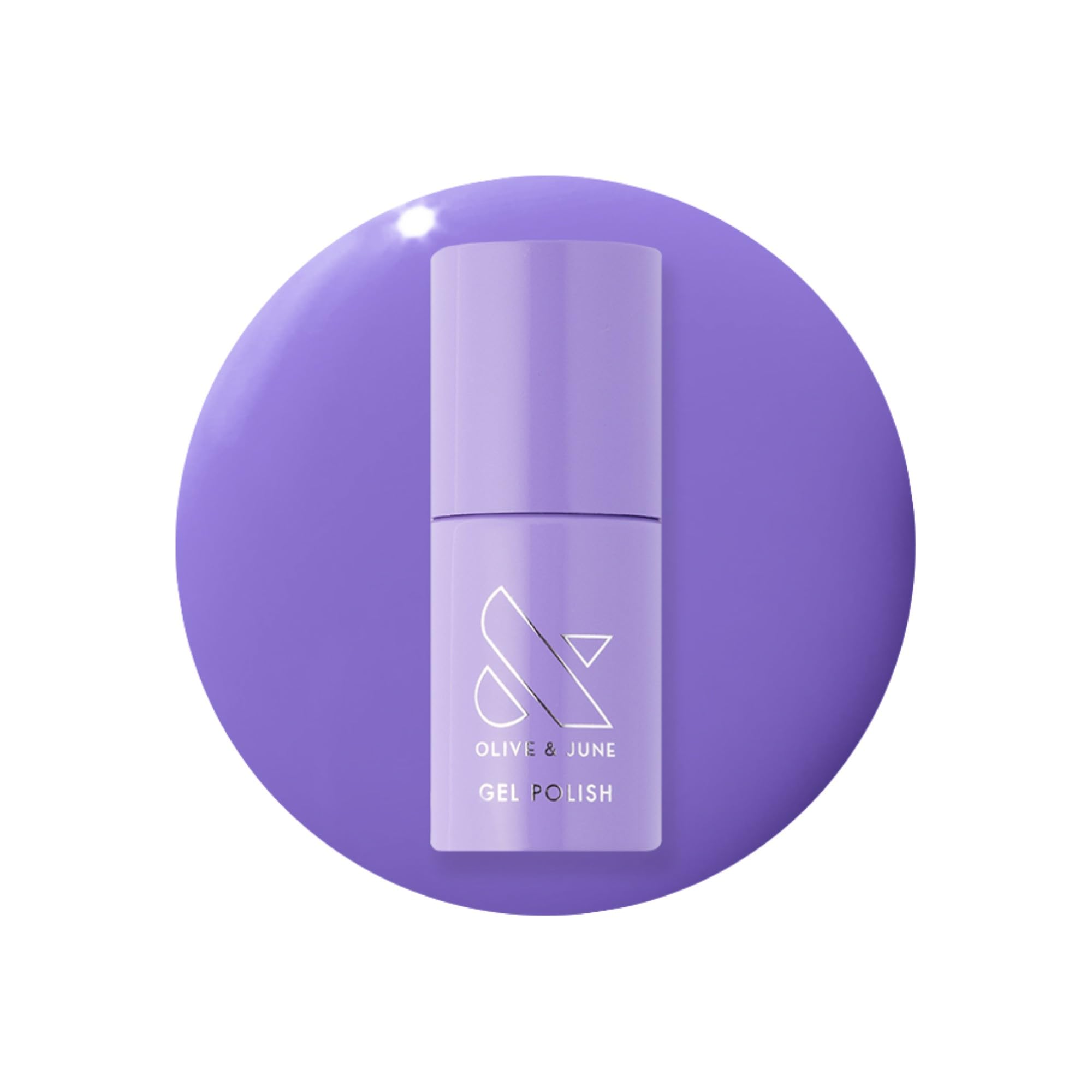 Olive & June bottle front view showing bold purple color and glossy finish benefit