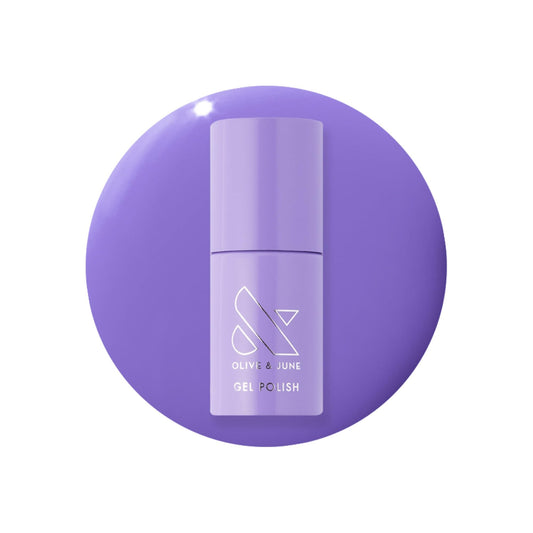 Olive & June bottle front view showing bold purple color and glossy finish benefit