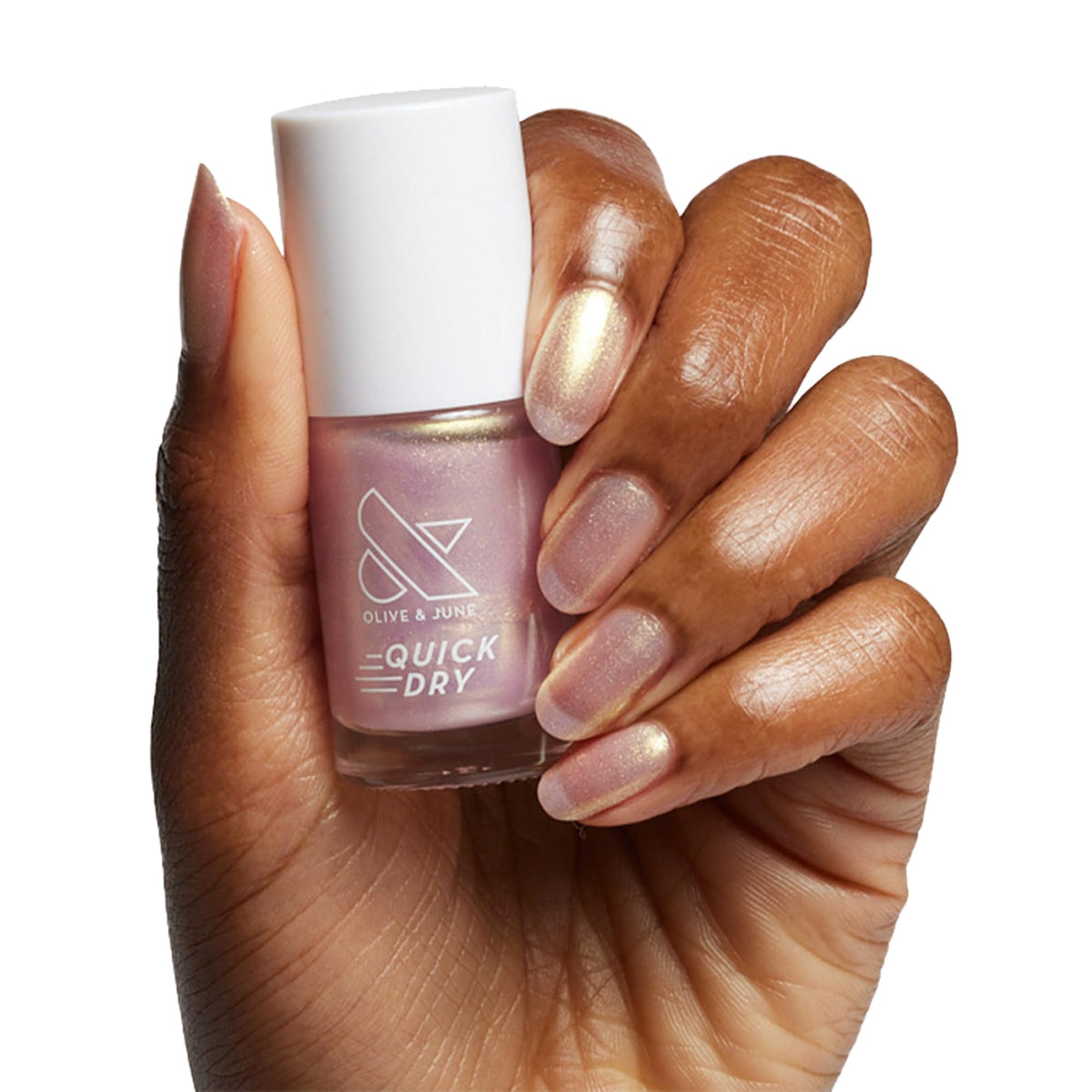 Olive & June front bottle showing sugarcoat shimmery pink and quick-dry benefit