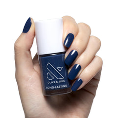 Olive & June front bottle view showing Ack, a shark Navy and glossy finish