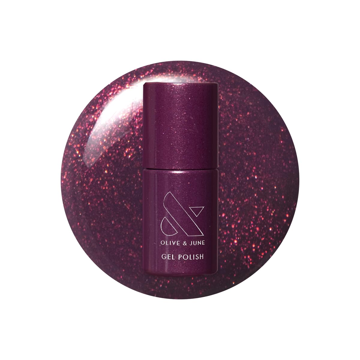 Olive & June front bottle showing glitter purple shade and long-wear benefit