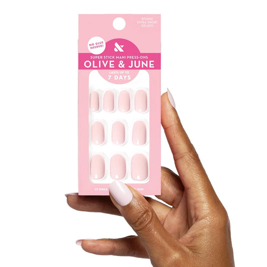 Olive & June front packaging showing kit contents and quick mani benefit