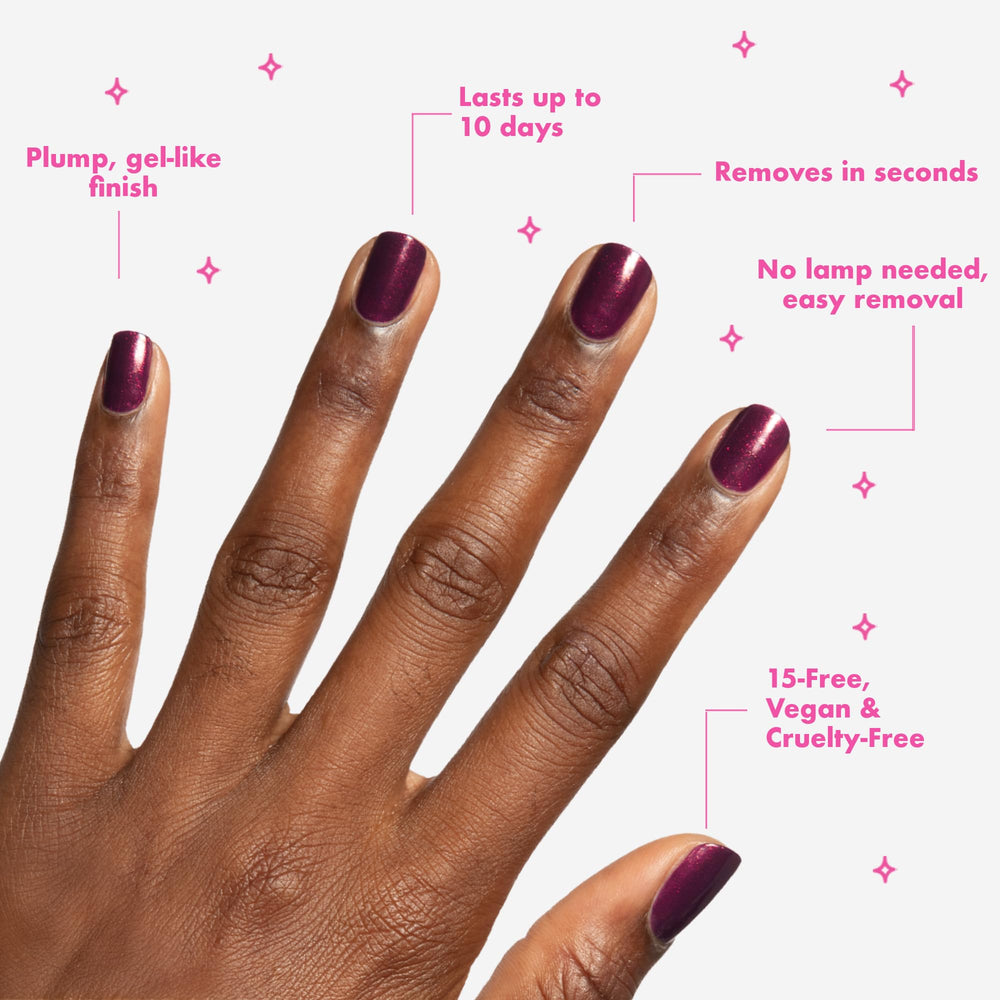 Olive & June glossy finish closeup displays plump, gel-like shine and resilience