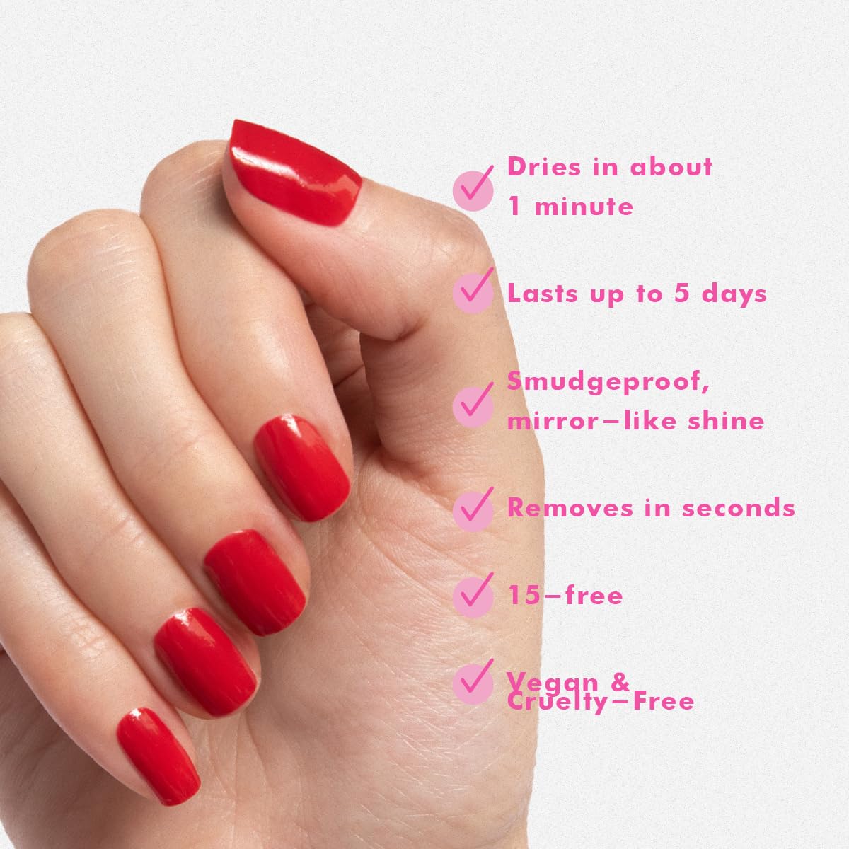 Olive & June glossy finished manicure on hands, long-lasting high shine benefit