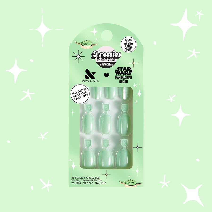 Olive & June Grogu Green Velvet nail close-up highlighting color and texture
