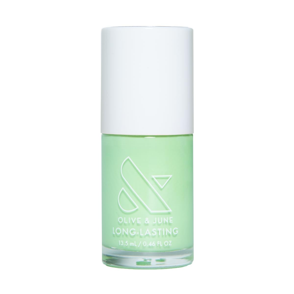 Olive & June bottle front view showing Grogu Green color and brand polish benefits