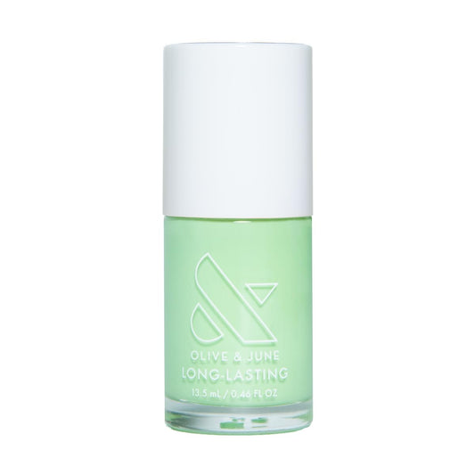 Olive & June bottle front view showing Grogu Green color and brand polish benefits