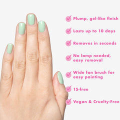 Olive & June painted fingernails in Grogu Green for a stylish everyday look