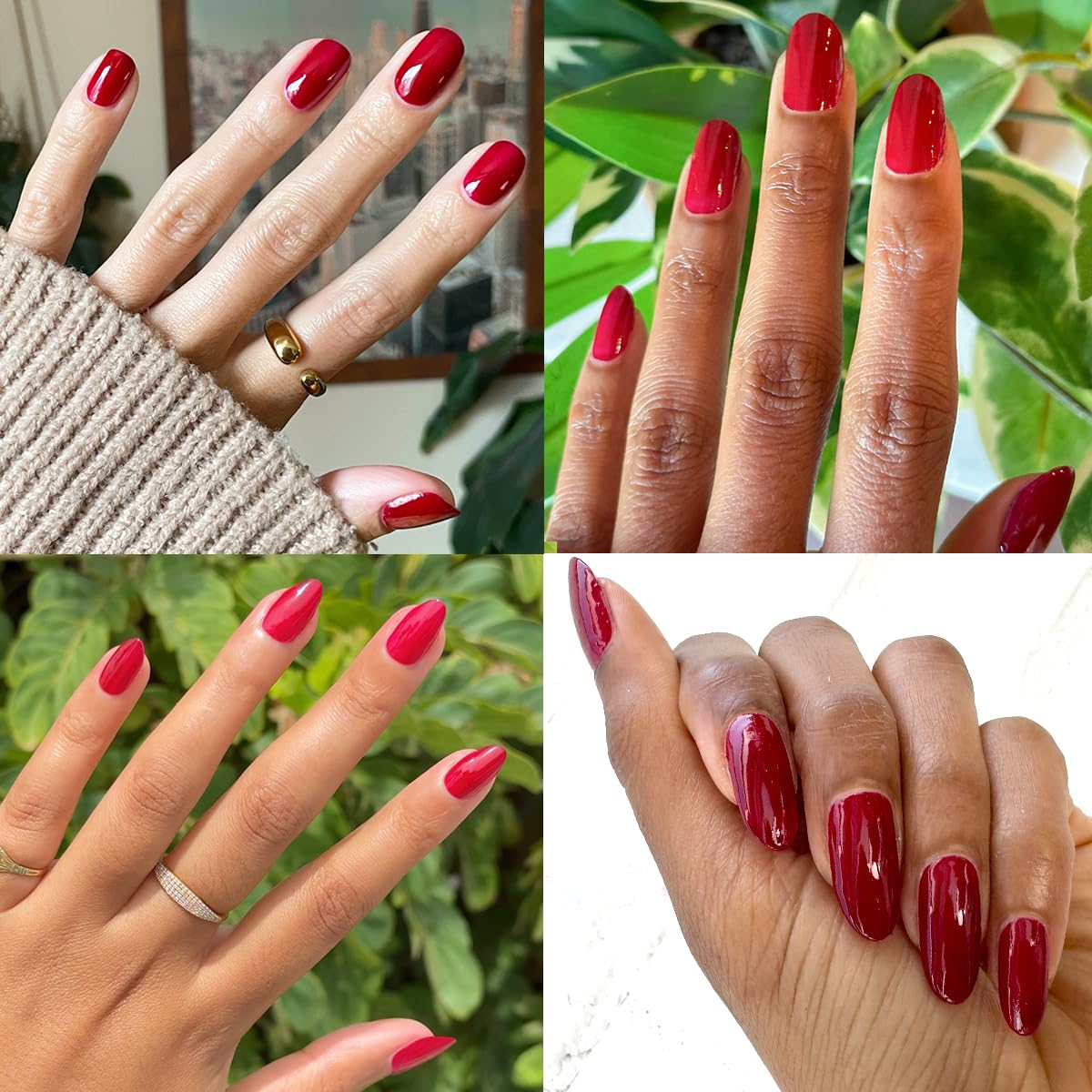 Olive & June manicured hand wearing Garnet Glass for polished look