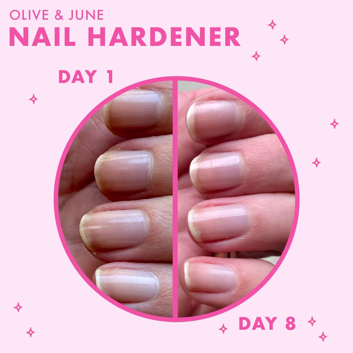 Olive & June hardener as base under polish demonstrating improved durability