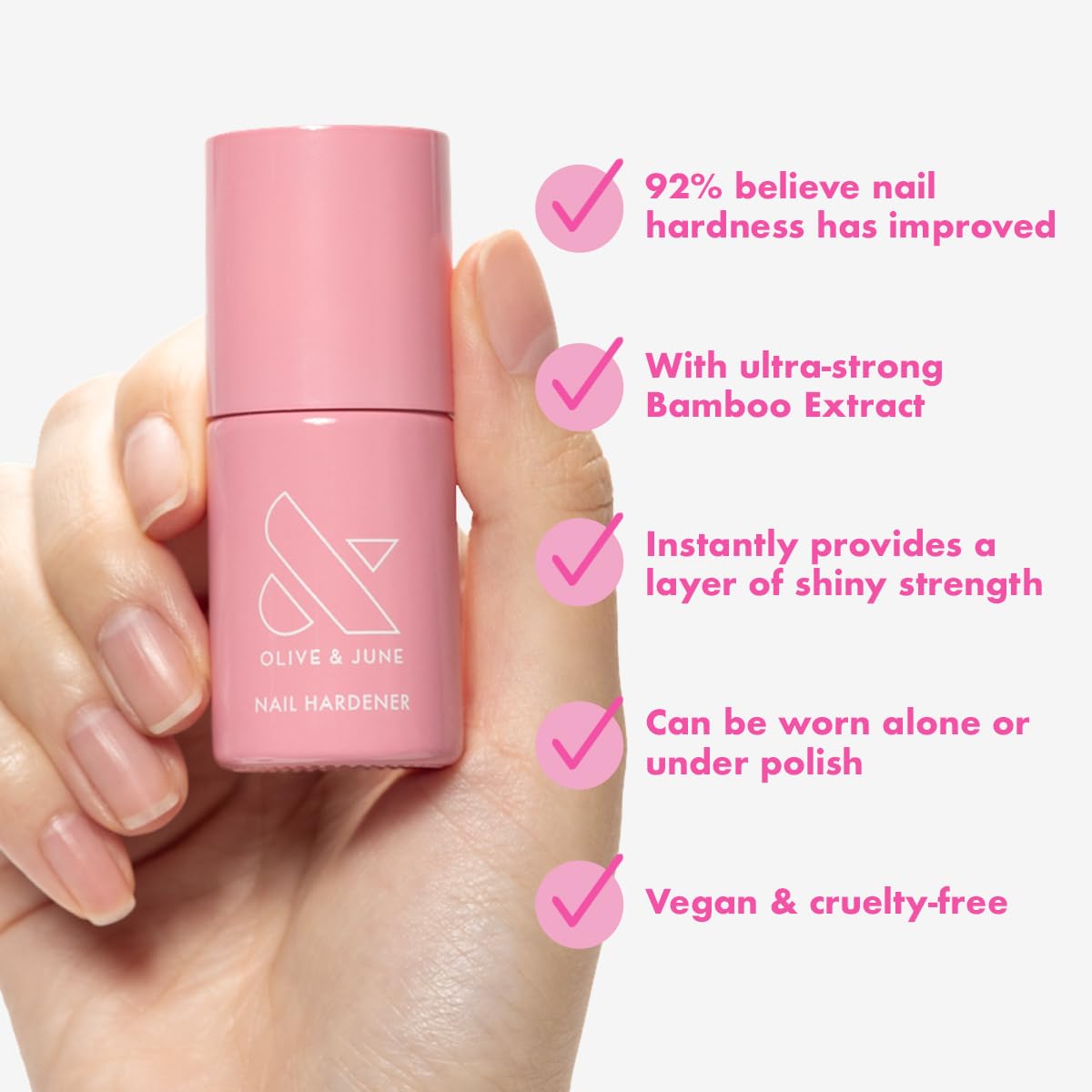 Olive & June wide fan brush applying product for fast even coverage