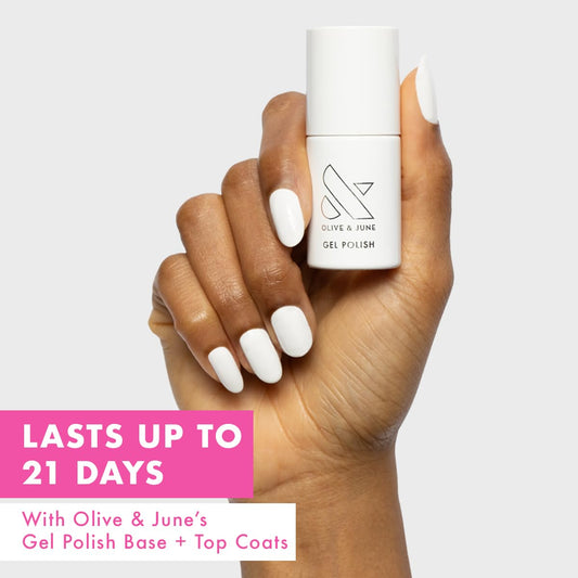 Olive & June brush stroke of HD Crisp White showing smooth application benefit