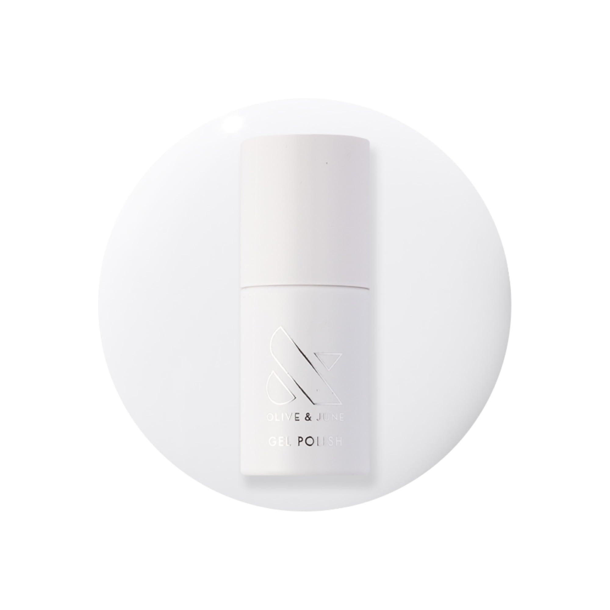 Olive & June bottle front packaging showing crisp white shade benefit