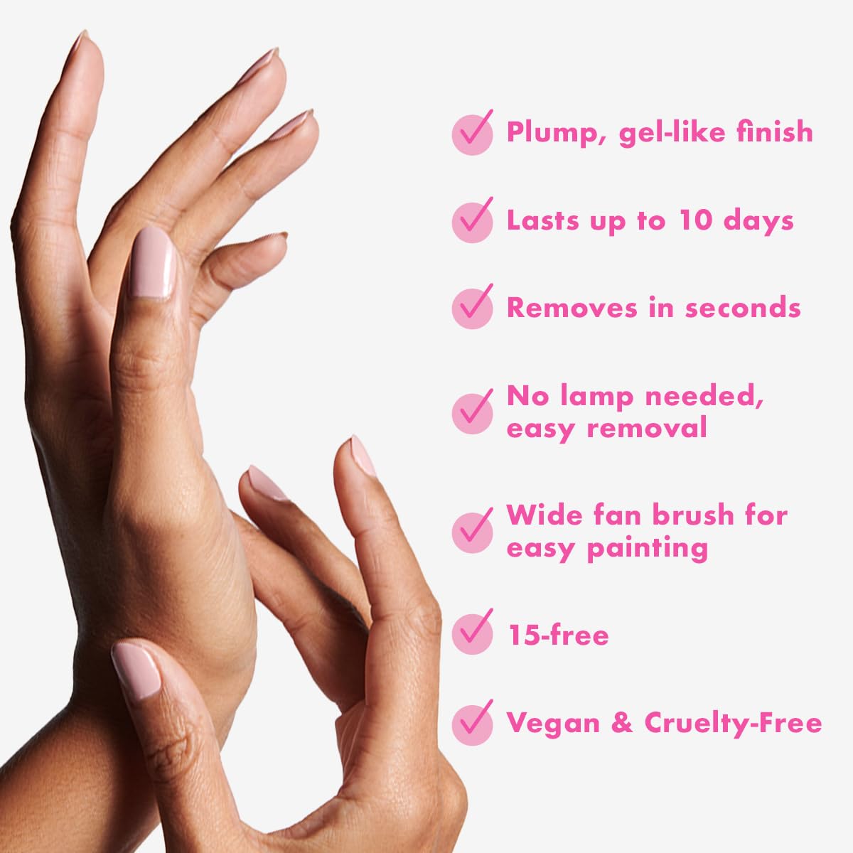 Olive & June polish paired with top coat demonstrating extra glossy chip resistance