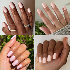 Olive & June application on model hand demonstrating quick press-on application benefit