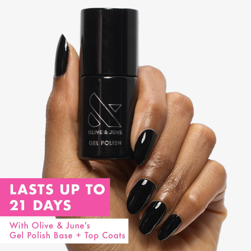 Olive & June brush stroke of Inky Black demonstrating smooth application and rich color