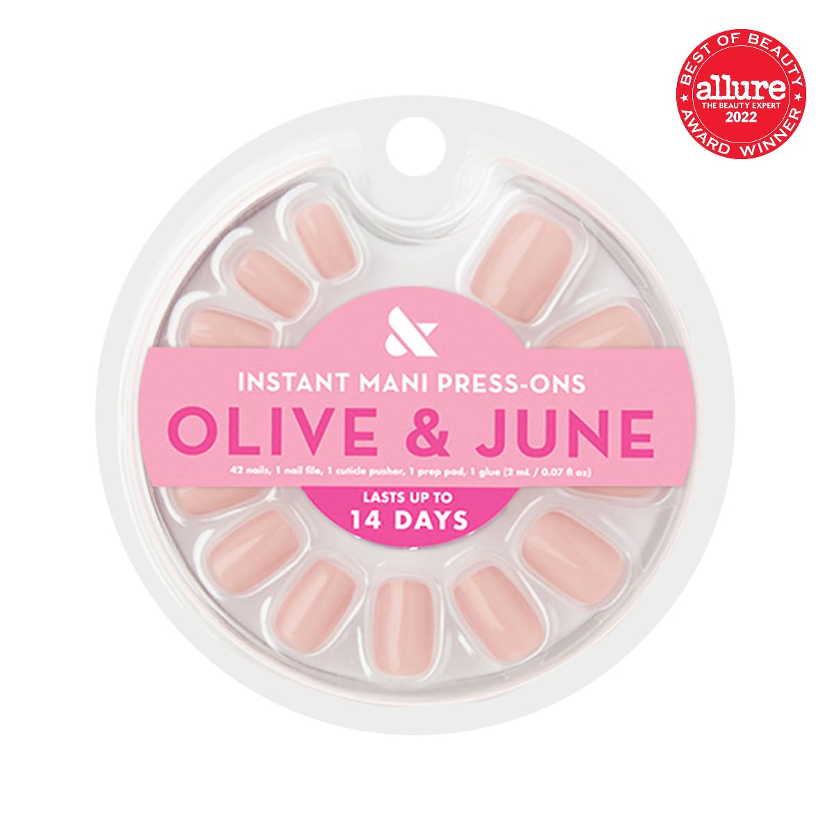 Olive & June 42 press-on nails arranged to show inclusive sizing and fit