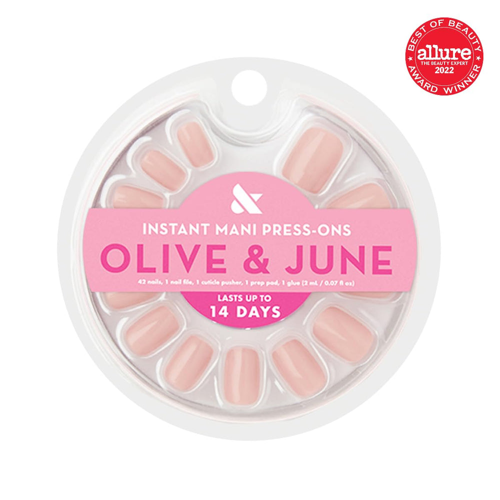 Olive & June 42 press-on nails arranged to show inclusive sizing and fit