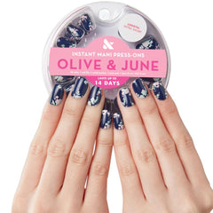 Olive & June front packaging showing press-ons and tools for salon-quality results