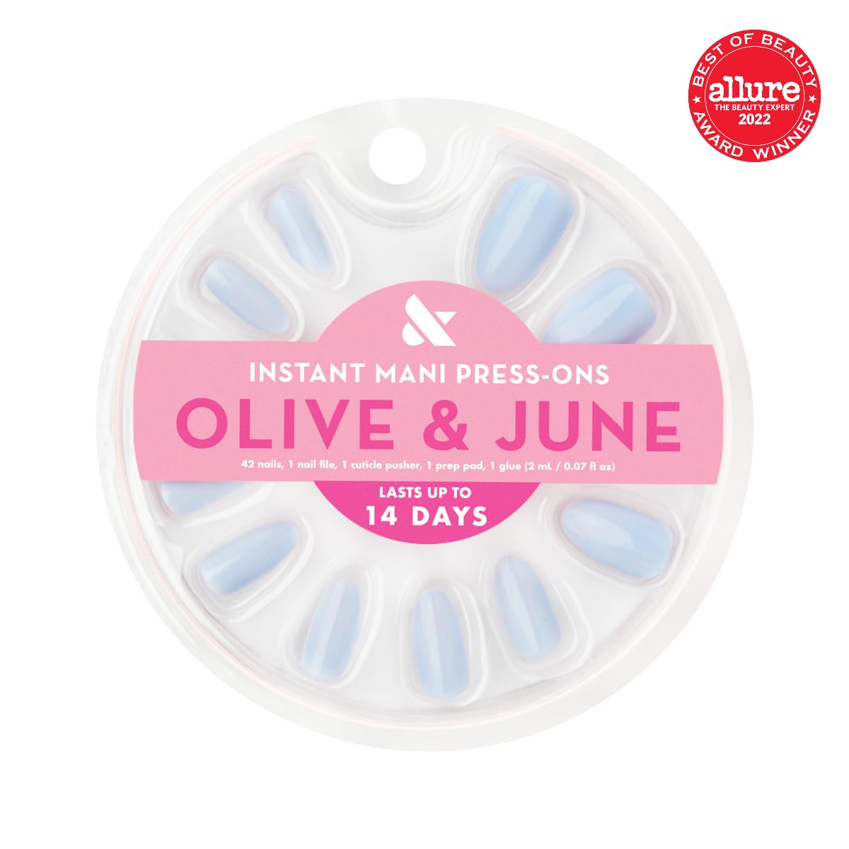 Olive & June display of all 42 nails, highlighting inclusive size variety