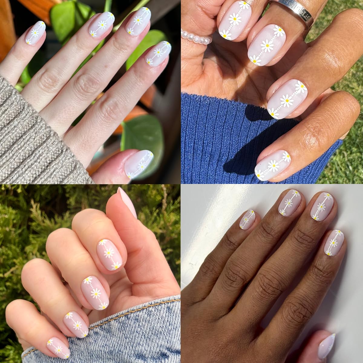 Olive & June styled hands wearing Daisy Chain mani showing salon-quality look