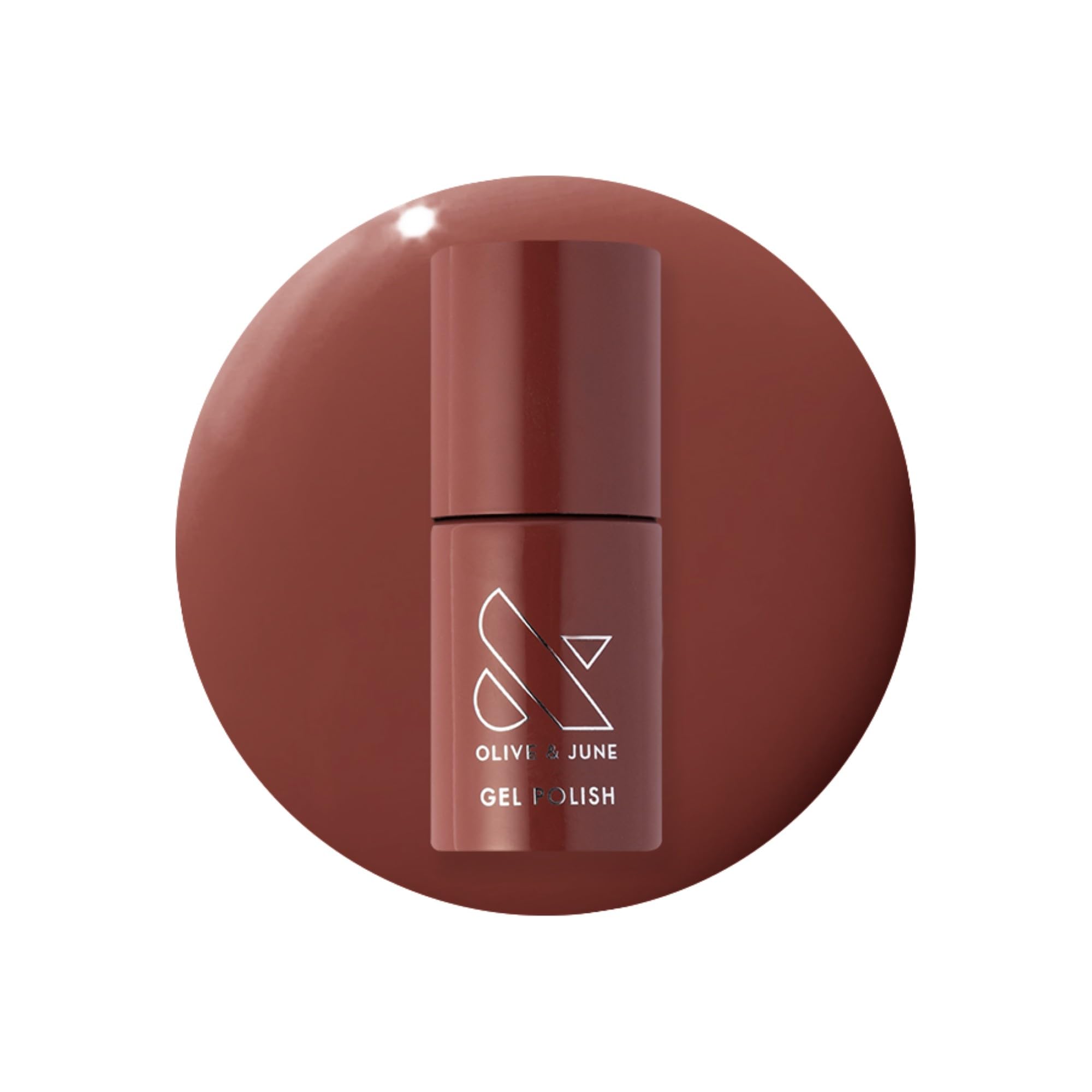 Olive & June bottle of JJ Cinnamon Brown showing front label and color benefit