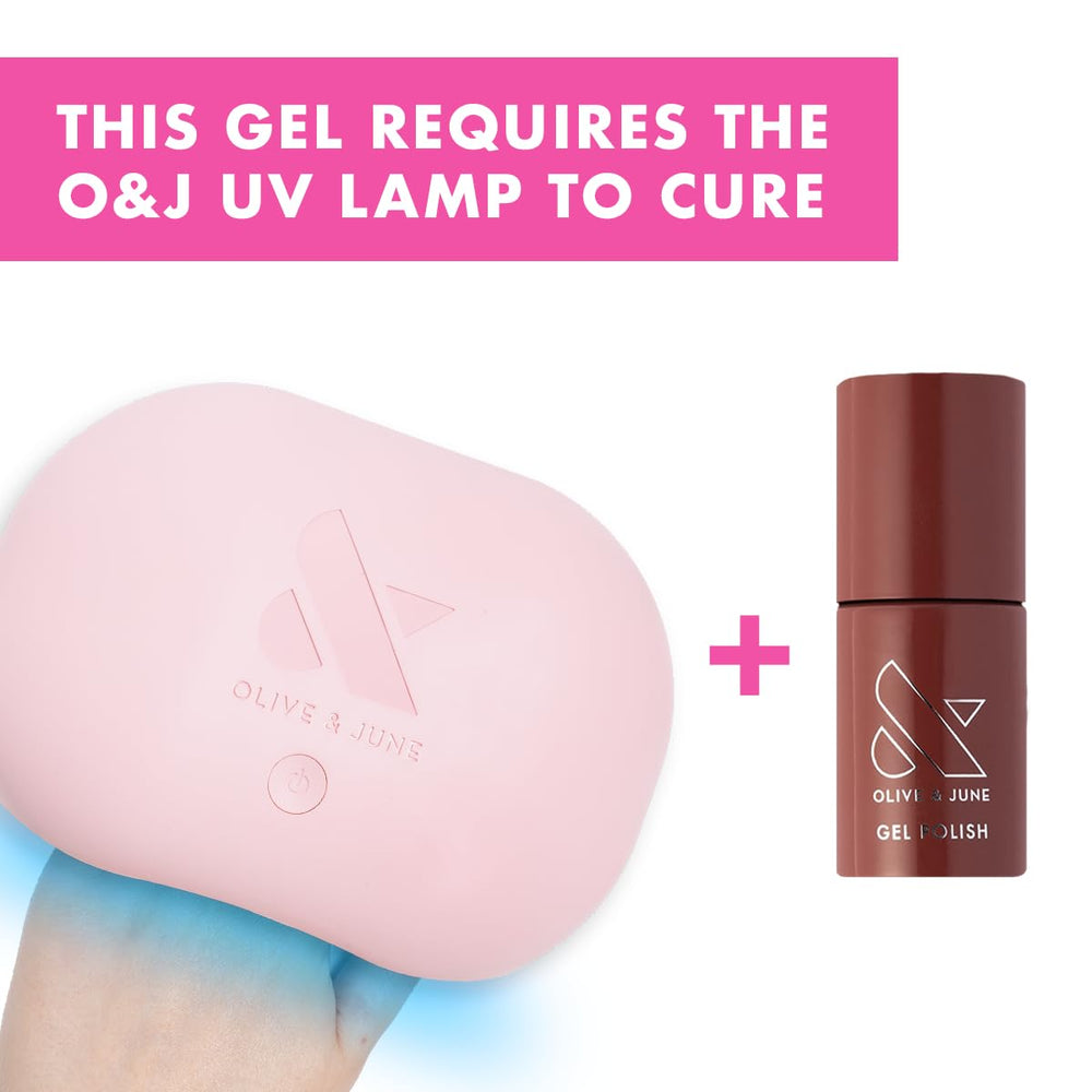 Pedicure on toes with JJ Cinnamon Brown illustrating Olive & June durability benefit