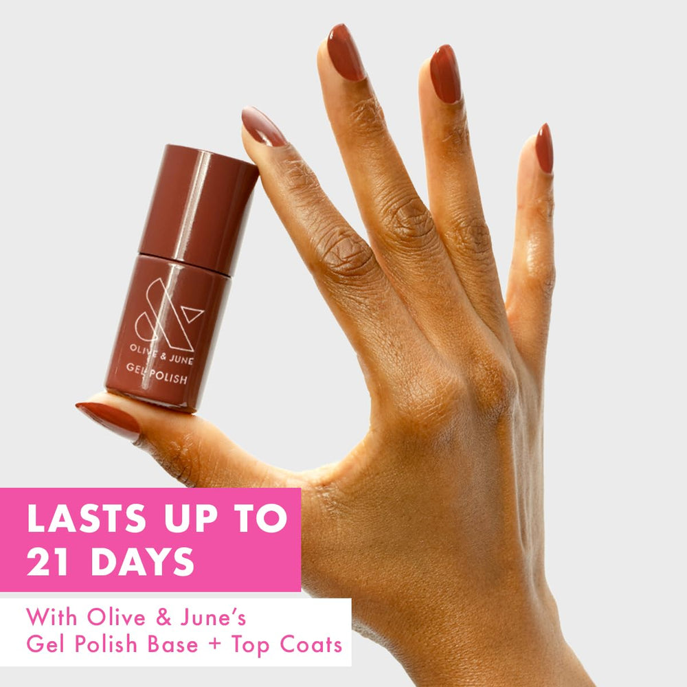 Swatch of JJ Cinnamon Brown on skin displaying Olive & June color payoff