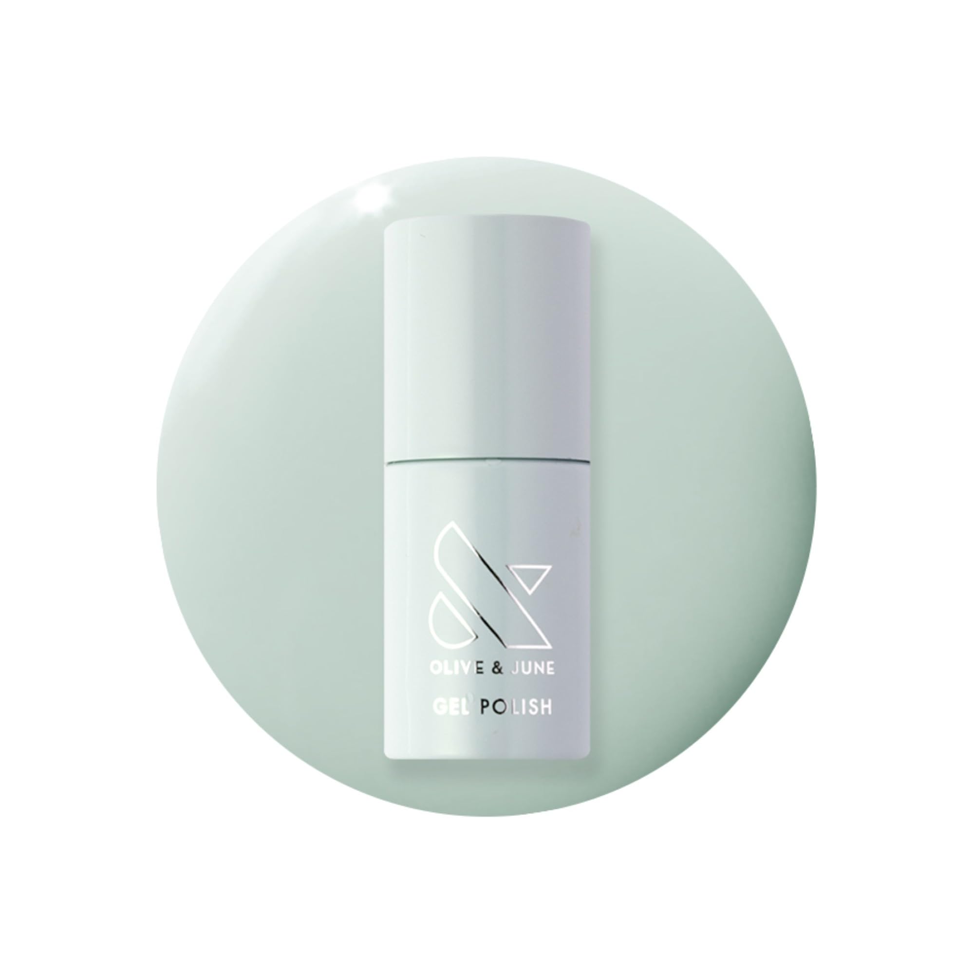 Olive & June bottle front showing KMC Pastel Sage and clean formula benefits