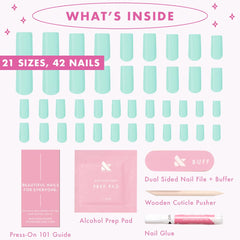 Olive & June nails beside a ruler illustrating size and scale options