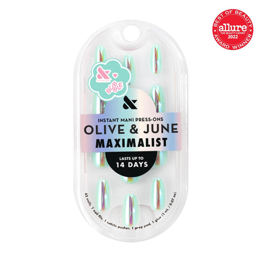 Olive & June 42 nails laid out in 21 sizes for a precise, inclusive fit