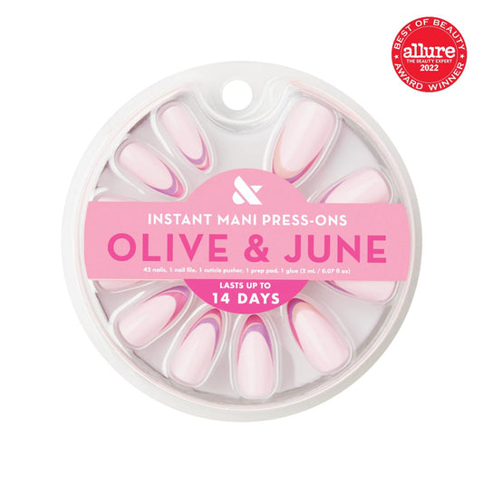 Olive & June close-up of double French nail detail showing realistic design benefit