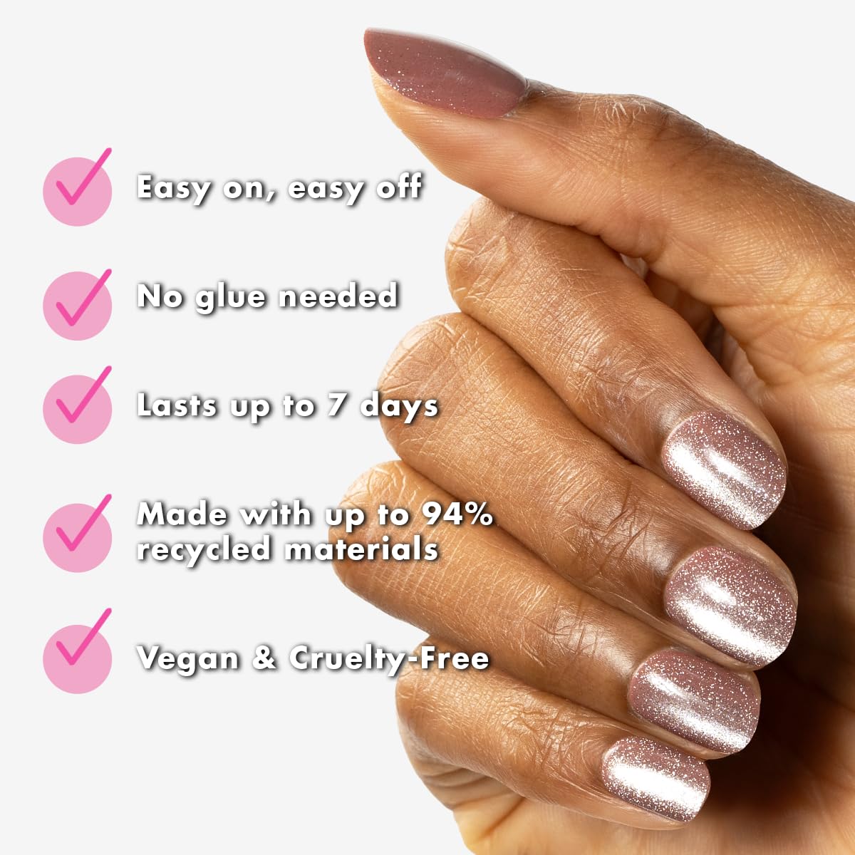 Olive & June extra-short round nail texture close-up offering realistic finish