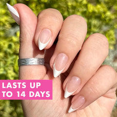Olive & June close-up of nail curvature showing natural-fit design for seamless look