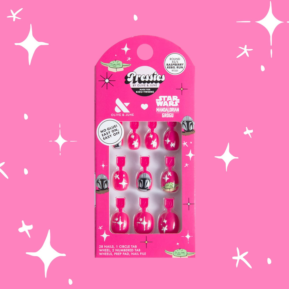 Olive & June array of 28 nails displaying 14 sizes for a precise kid fit