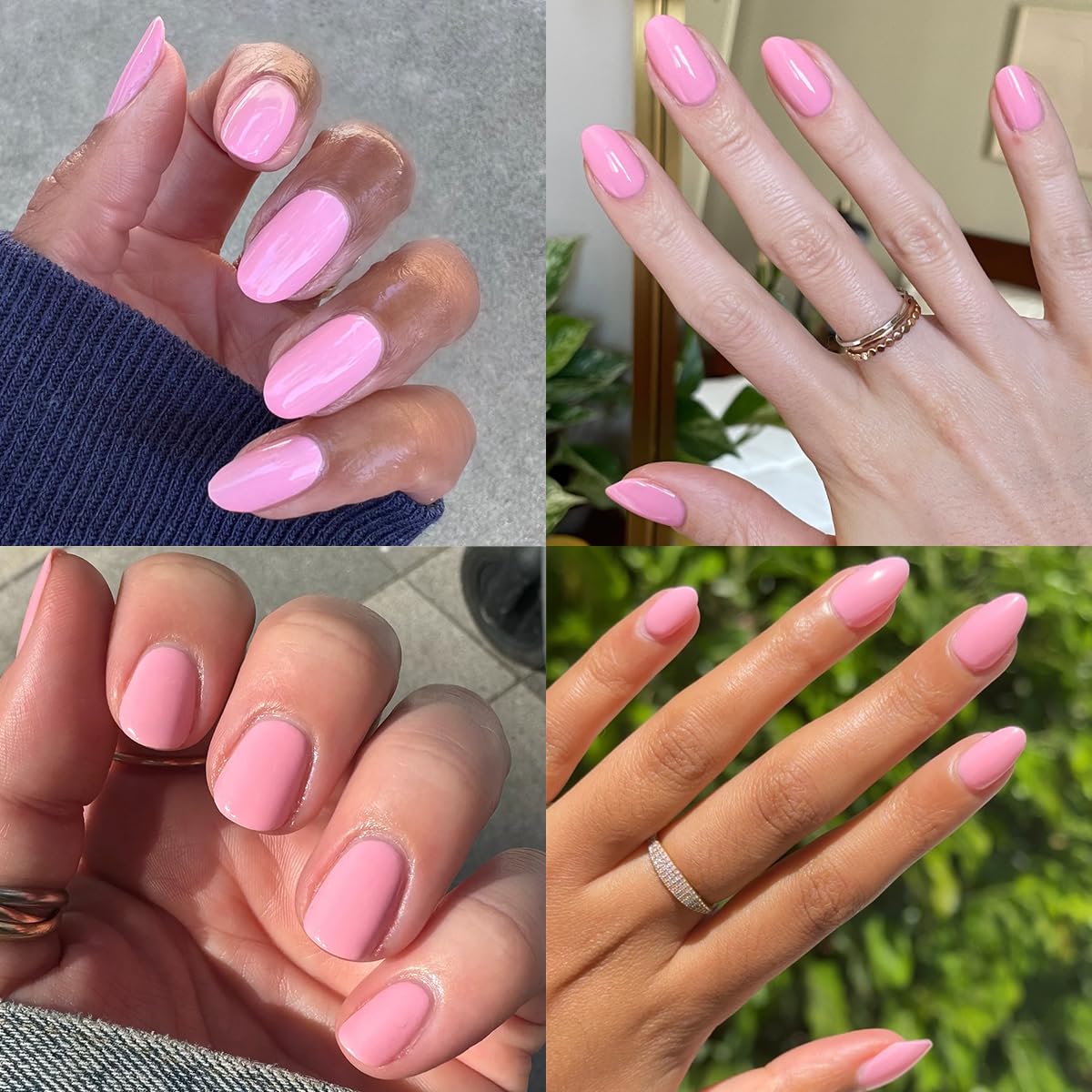 Olive & June nail on hand application showing smooth coverage and chip-resistant look