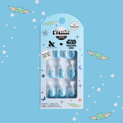 Olive & June close-up of Grogu nail art details highlighting playful design and color