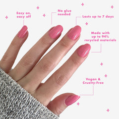 Olive & June nails in hand demonstrating size and true-to-scale fit benefit