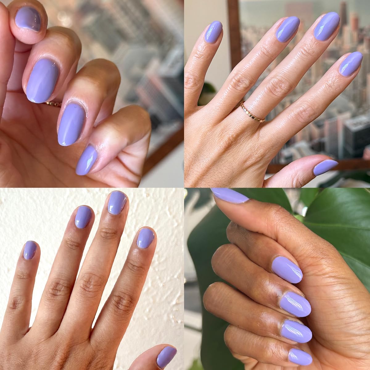 Olive & June manicured hand in process showing long-lasting glossy wear benefit
