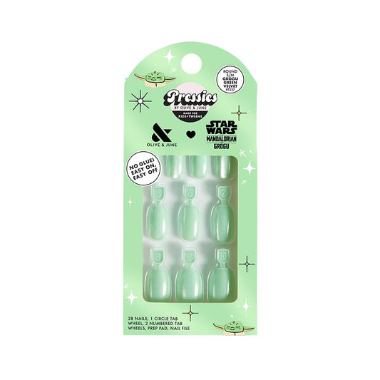 Olive & June package front showing Grogu design and kid-friendly kit benefits