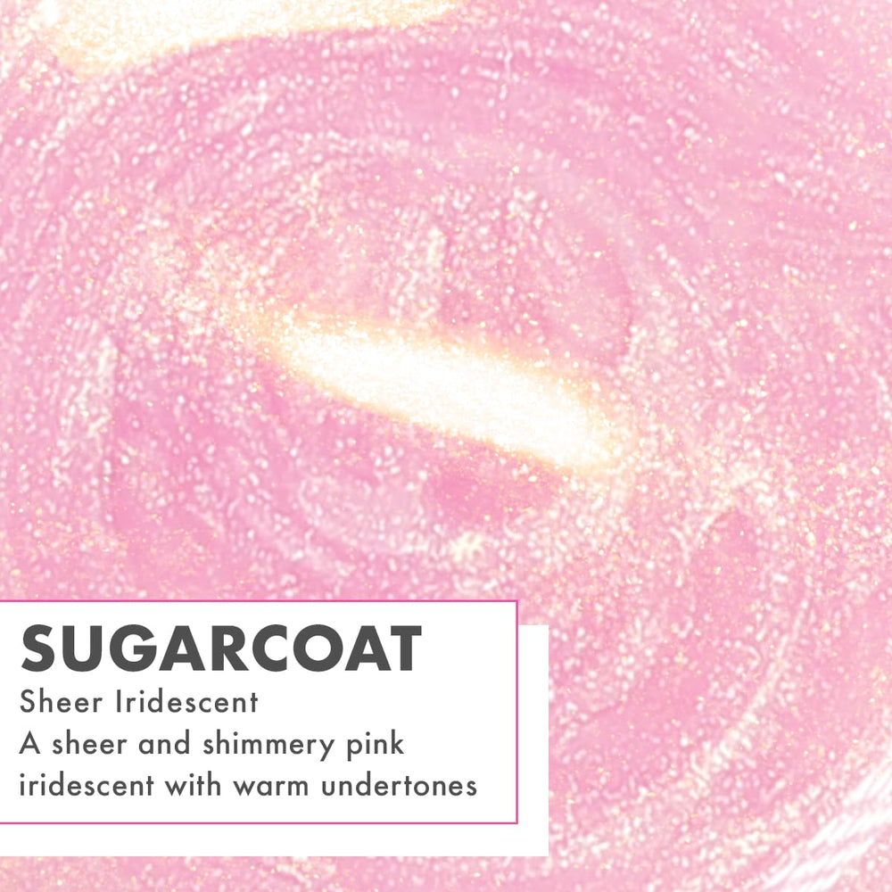 Olive & June paint stroke swatch showing shimmery pink color and high shine
